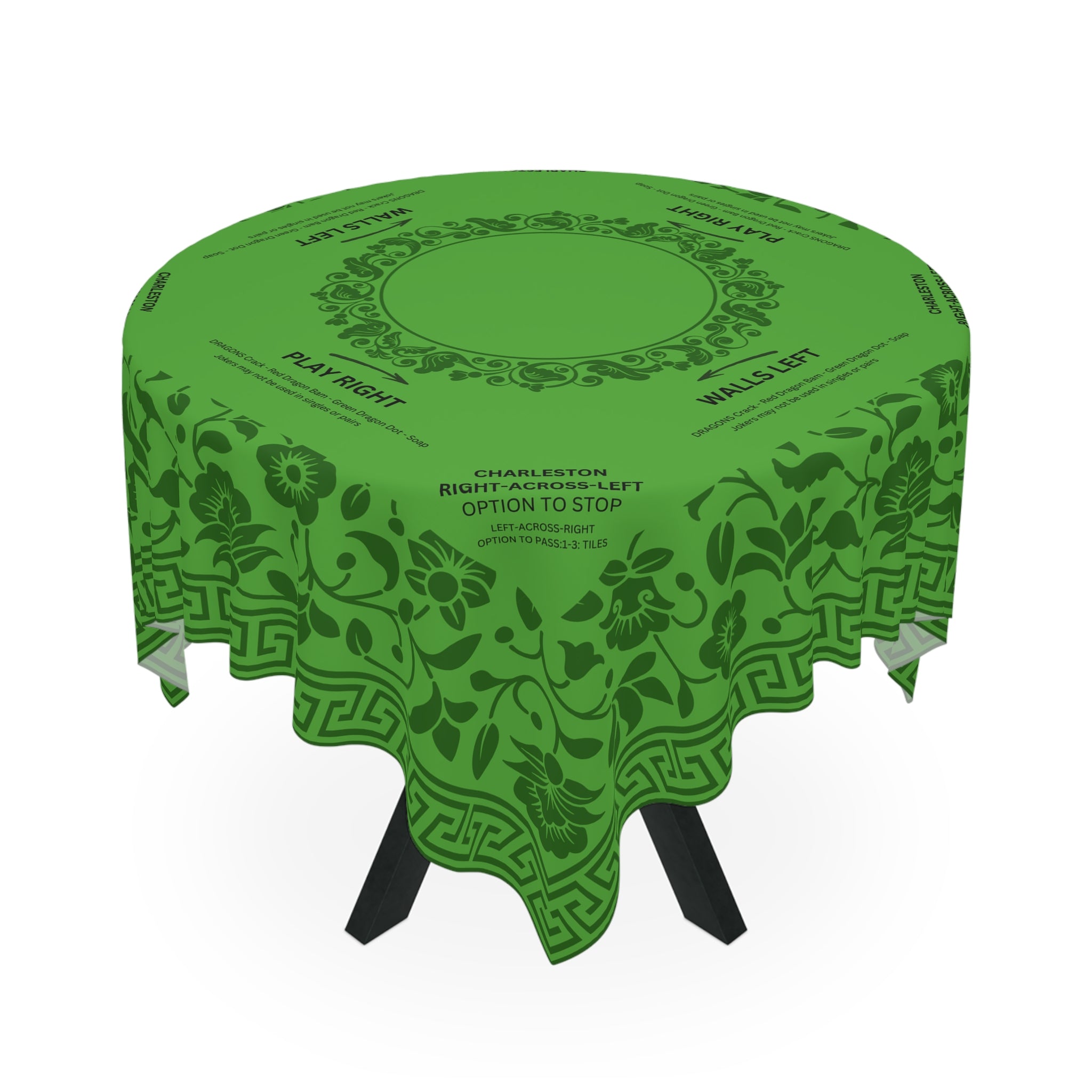 Green Floral MAHJONG Tablecloth, Instructions, Size 55 x 55, With Rules for Beginners, Saint Patrick's Day
