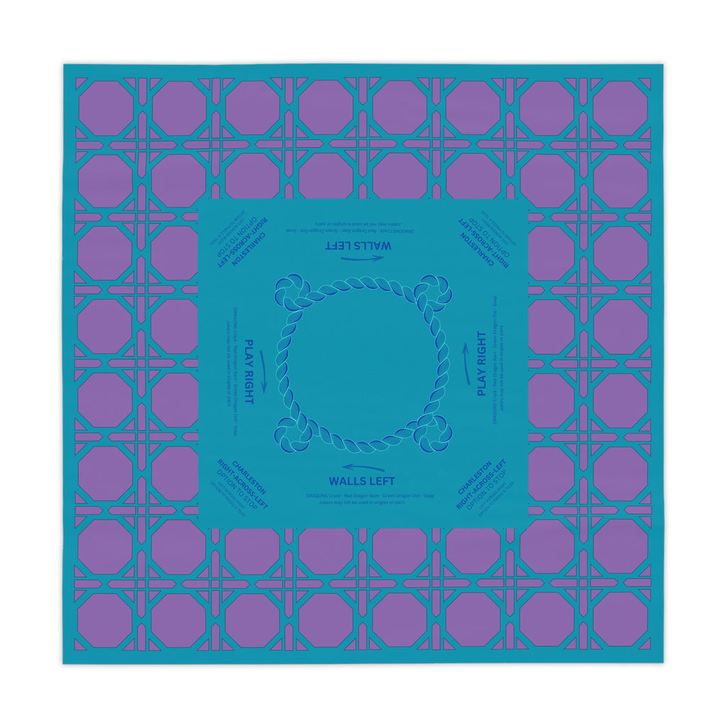 Purple Teal Rattan Mahjong Tablecloth, Game Night Hostess Gift 55x55, Blue Palm Beach Vibe, Mahj, with instrucitons,Table Cover, Home Decor