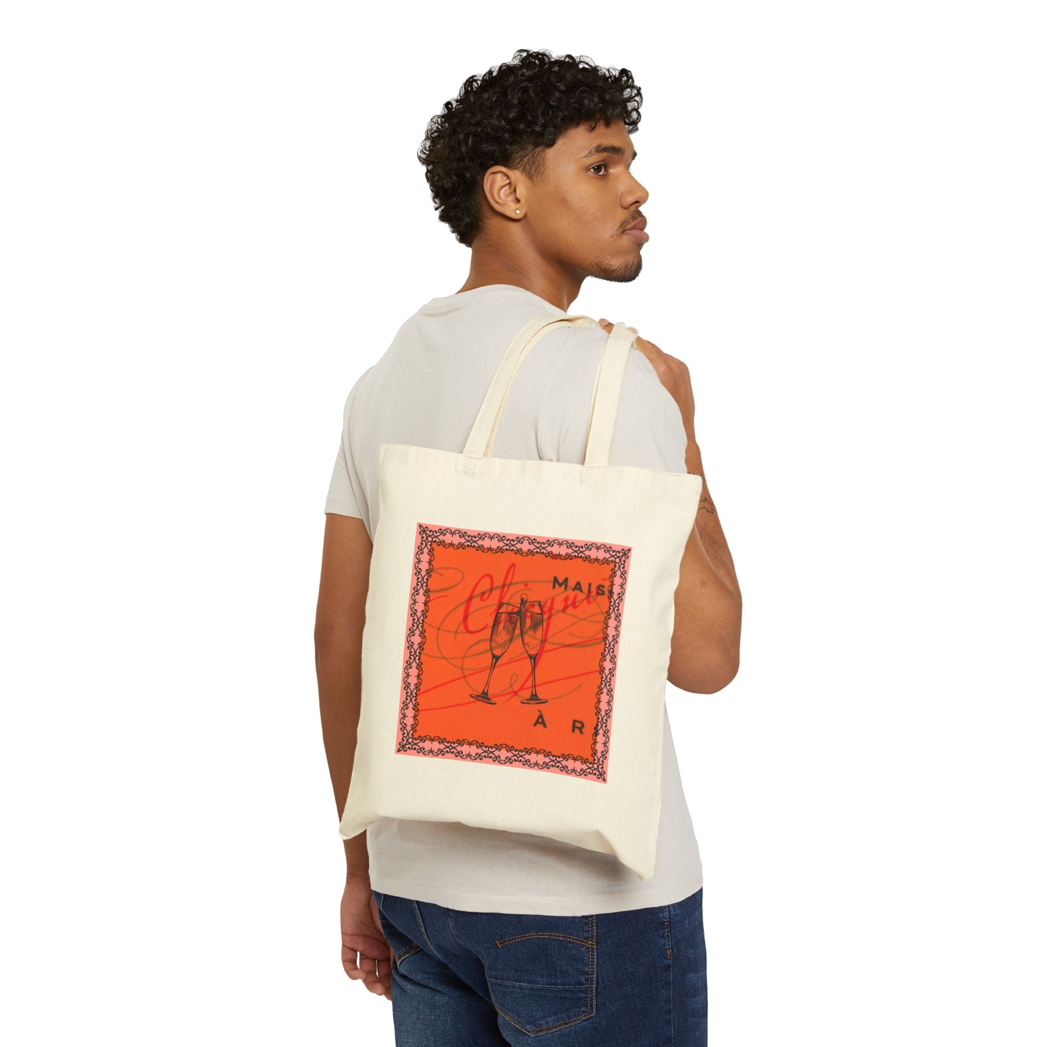 Champagne Problems Cotton Canvas Tote Bag, Valentine's Day Orange Label Bubbles Girls who Brunch, Fun Gift for Her, Reusable Shopping Bag,