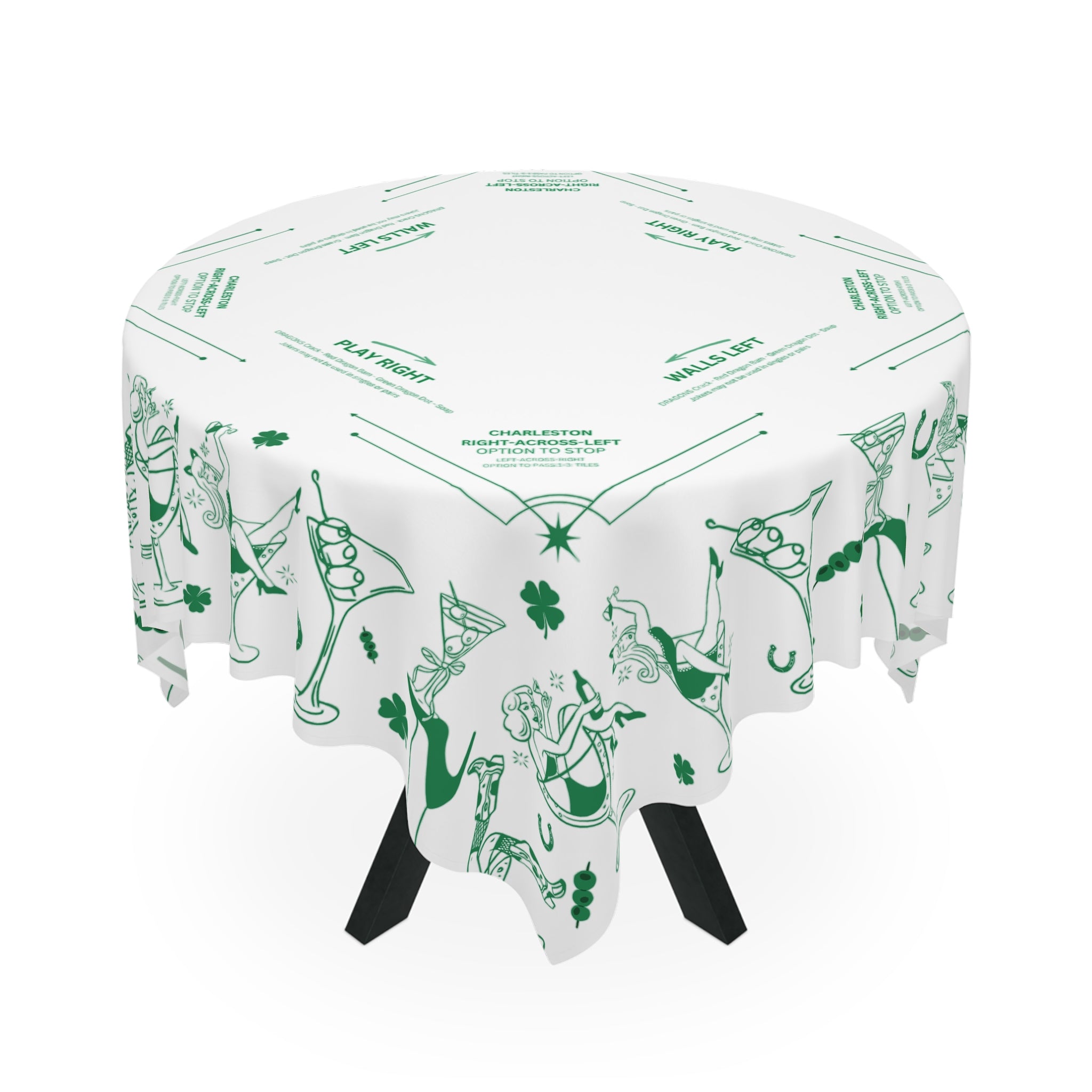 Get Lucky Mahjong Game Night Tablecloth, Hostess Gift,  Beginners Rules, Instructions, 55x55, Cocktails, Cowgirls, and Tiles Table Cover
