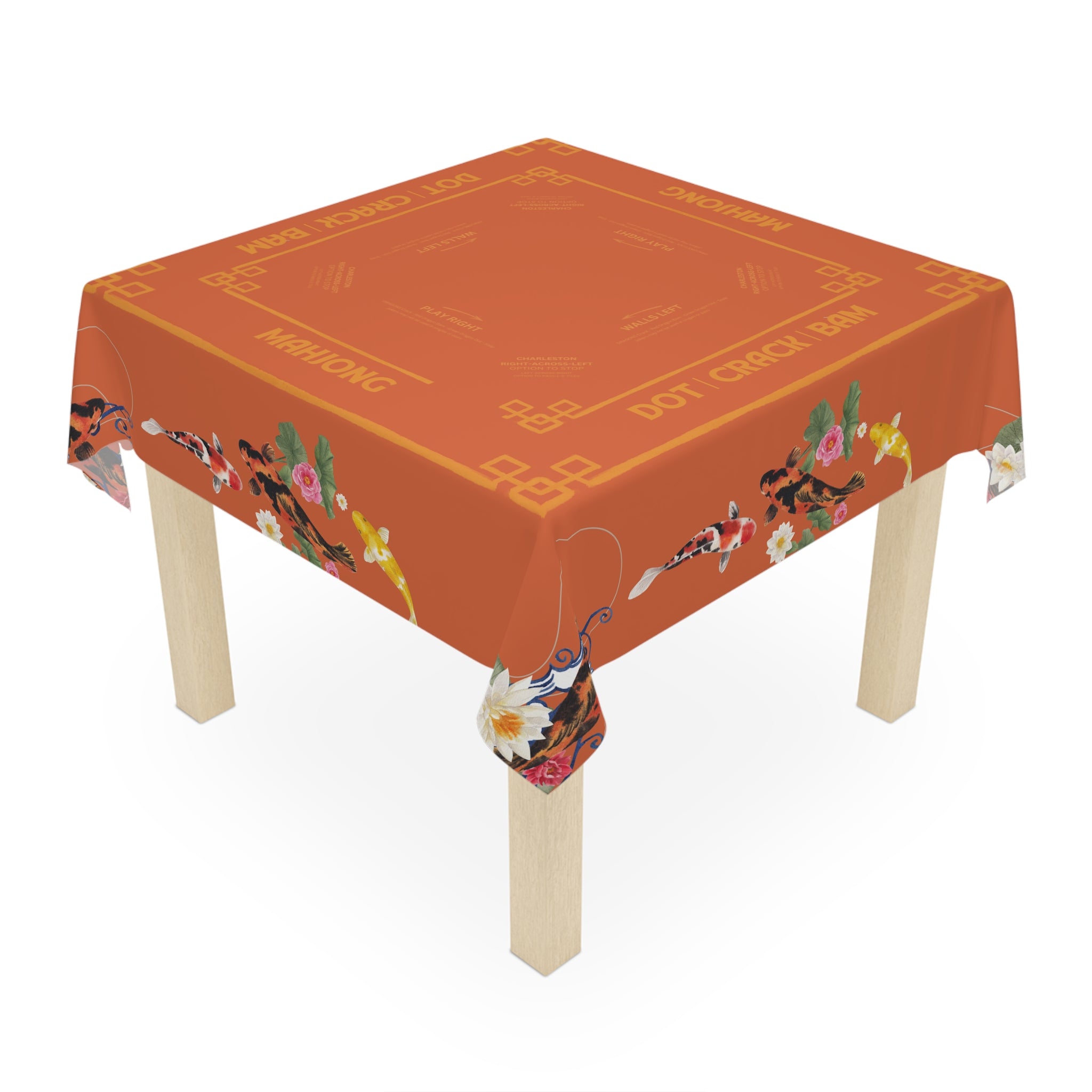Orange Koi Mahjong Instructional Tablecloth, Great for Beginners, Game Night Decor, Hostess Gift