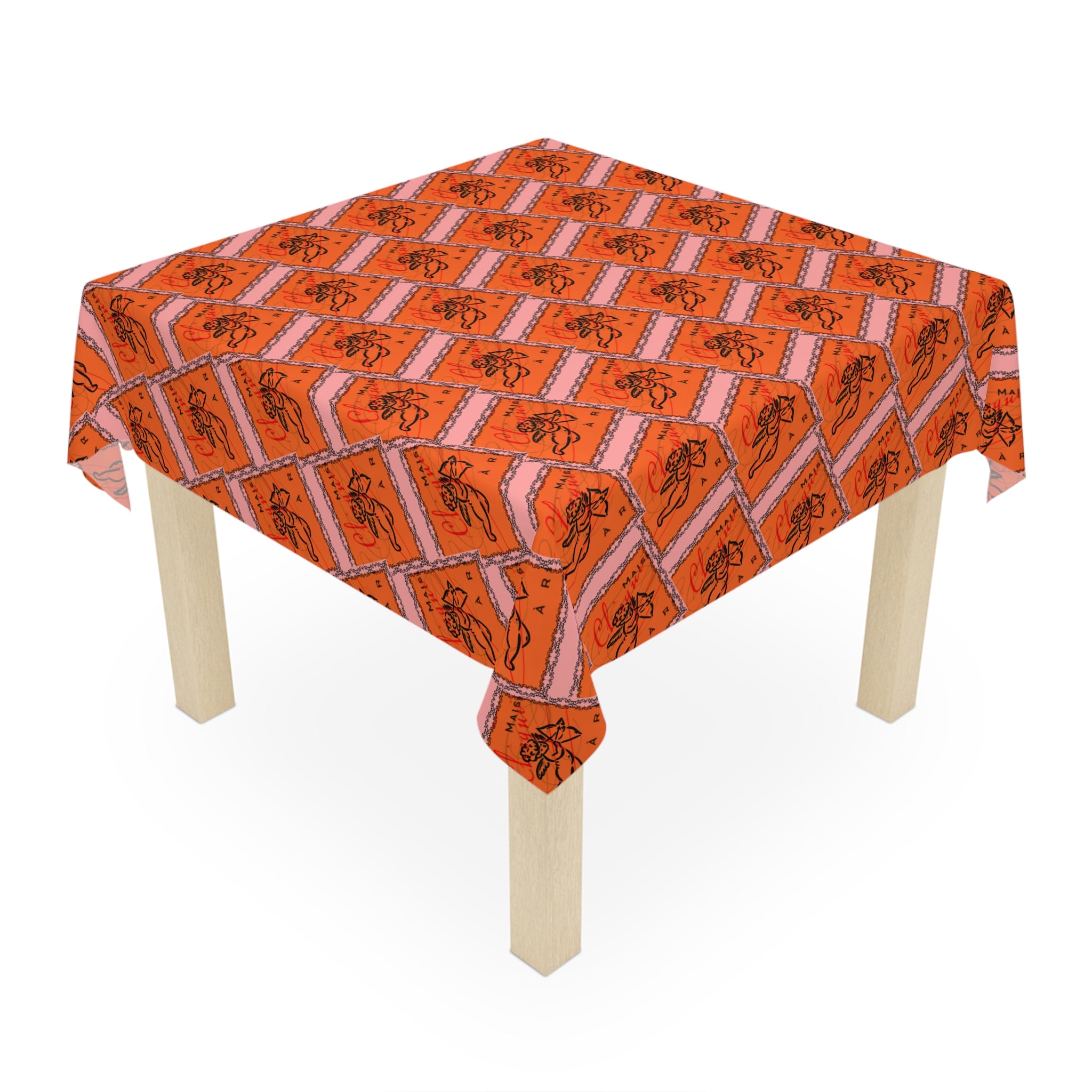 Champagne Cupid Tablecloth, Game Night Essential for Mahjong Bunco, Poker, Galentine's, Holiday Celebration, Orange Pink 55x55 Table Cover