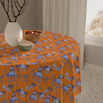 Blue on Orange Pagoda on Orange Tablecloth, Grandmillennial Table Cover, Hostess Gift