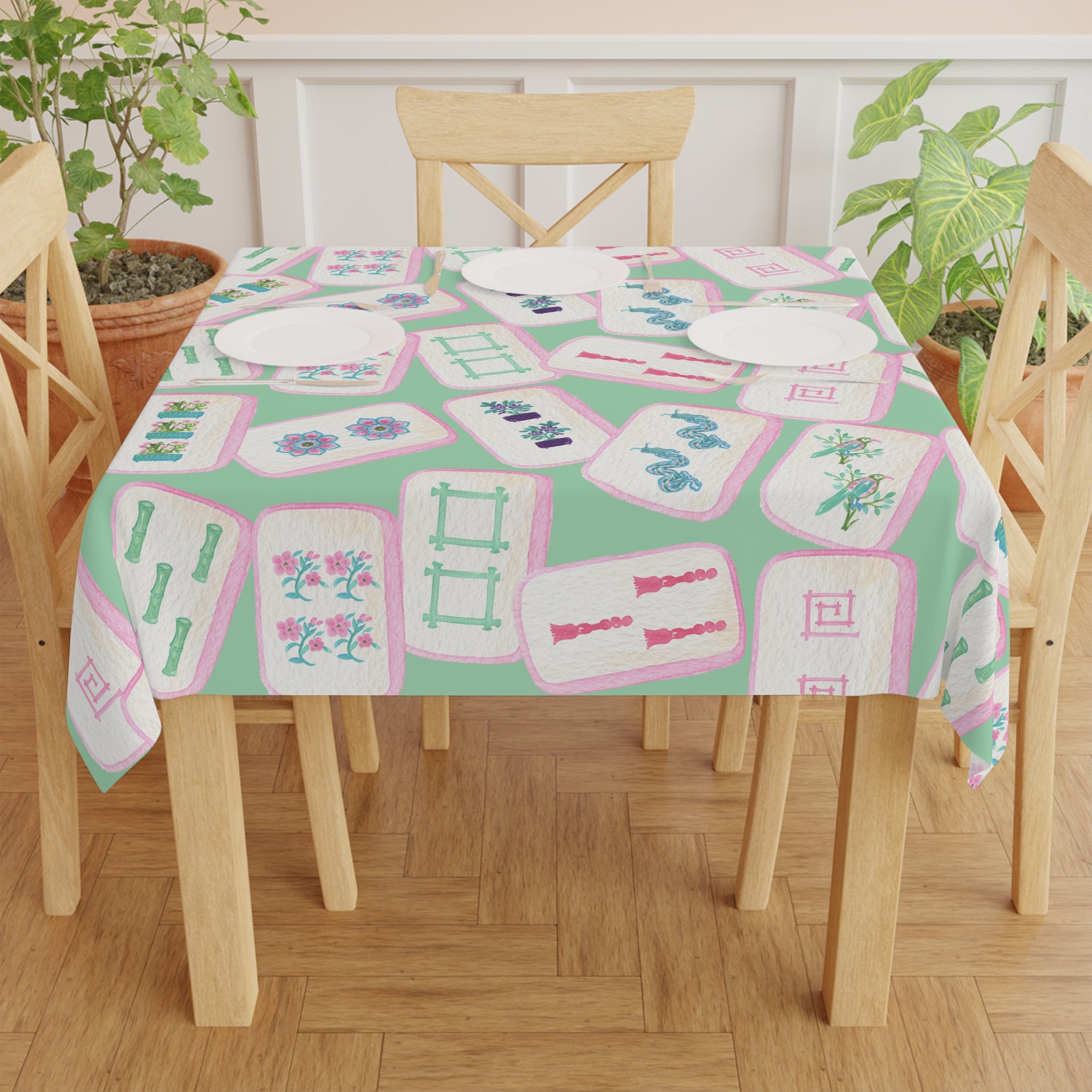 Mahjong Game Night Tablecloth, Hostess Gift,  Beginners Rules, Instructions, 55x55, Cocktails, Cowgirls, and Tiles Table Cover