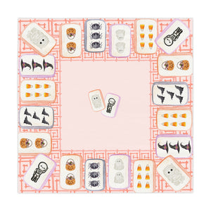 Halloween MAHJONG Tiles Tablecloth, 55 x 55, Hostess Gift, Bat, Pumpkin, Mummy, Skeleton, Ghost, Spider, Witch Hat, Handpainted Tiles