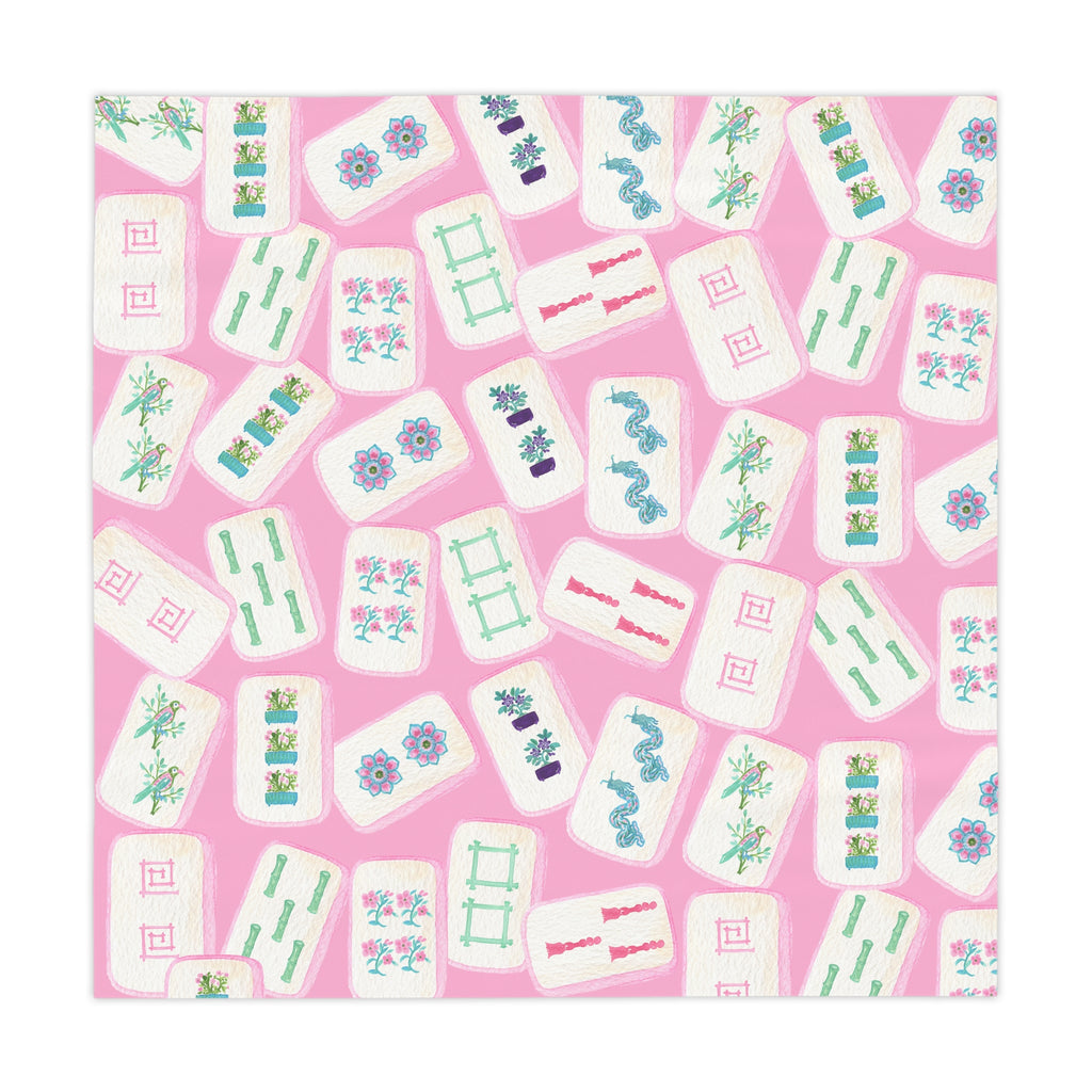 Mahjong Tablecloth, Game Night Hostess Gift, 55x55, Tiles Table Cover, Pink Table Decoration, Game Room
