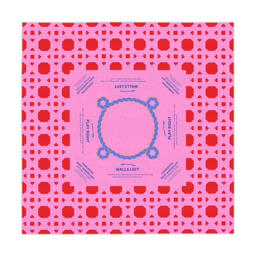 Red Pink Rattan Mahjong Tablecloth, Game Night Hostess Gift 55x55, Palm Beach Vibe, Mahj, with instrucitons,Table Cover, Home Decor