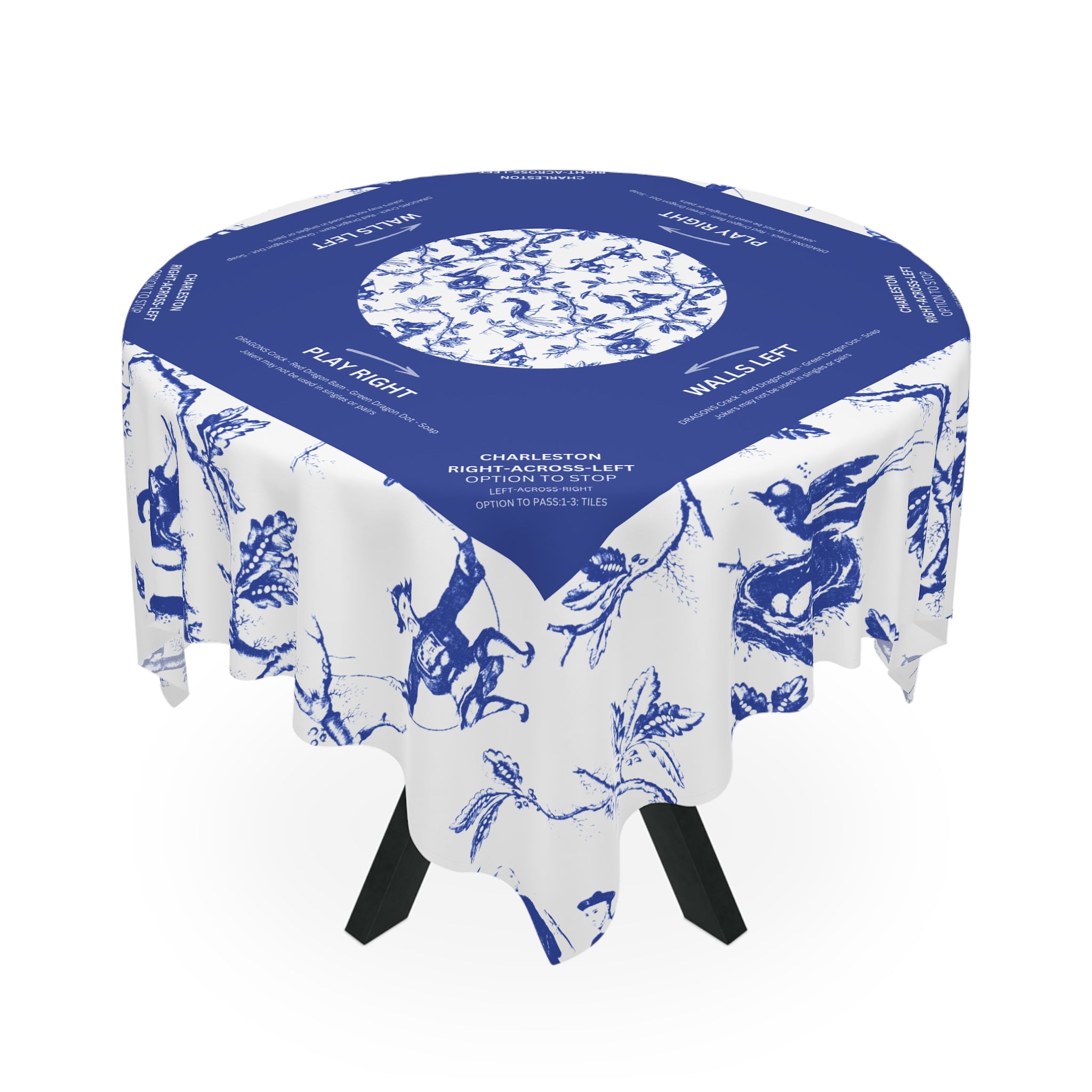 Mahjong Tablecloth, Indigo, Instructions, Rules, 55x55, Game Night, Beginner Friendly, Table Cover, Hostess Gift Chinoiserie Blue and White