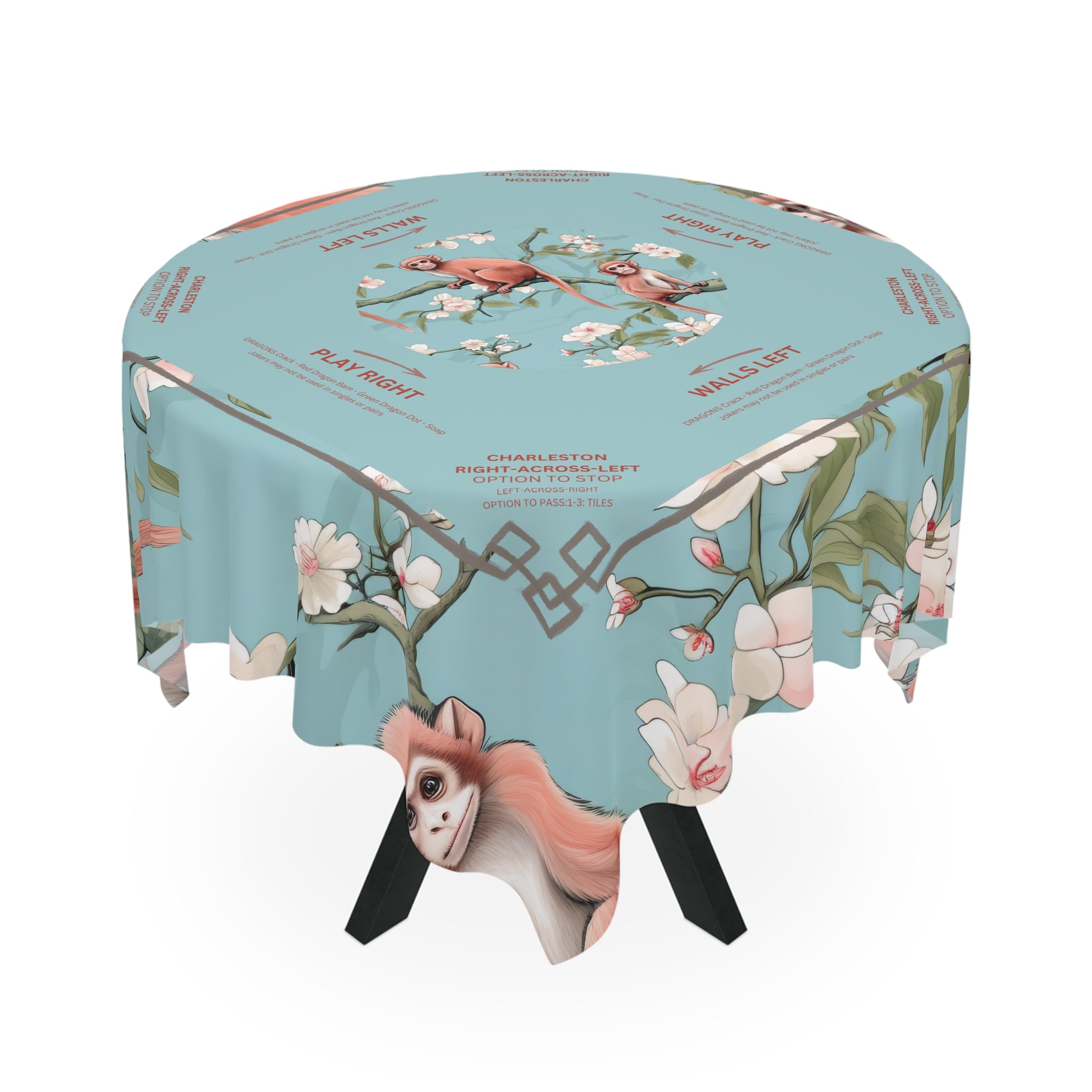 Mahjong Tablecloth, Chinoiserie Monkey Green Blue, Grandmillennial Table Cover, Hostess Gift, Game Night, Beginner Friendly Instructions