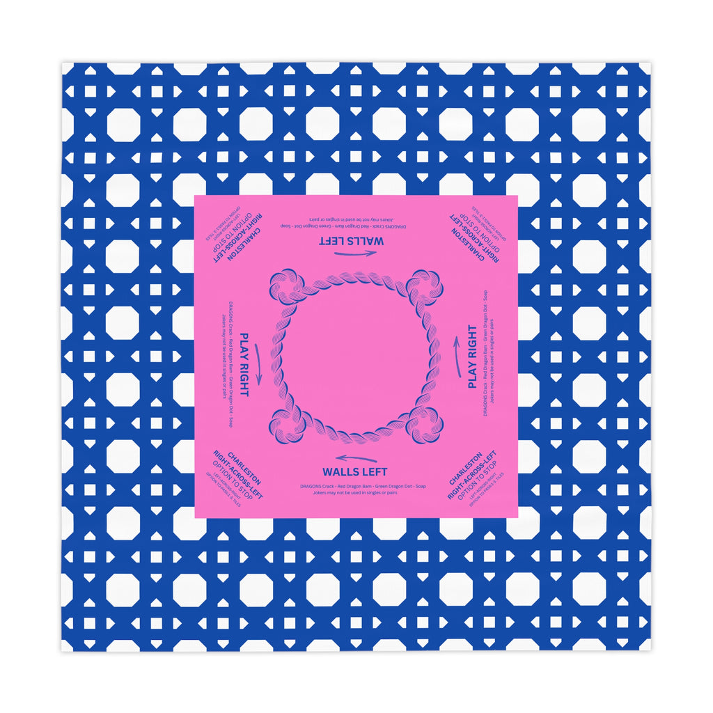 Rattan Mahjong Tablecloth, Game Night Hostess Gift 55x55, Blue Pink Palm Beach Vibe, Mahj, with instrucitons,Table Cover, Home Decor