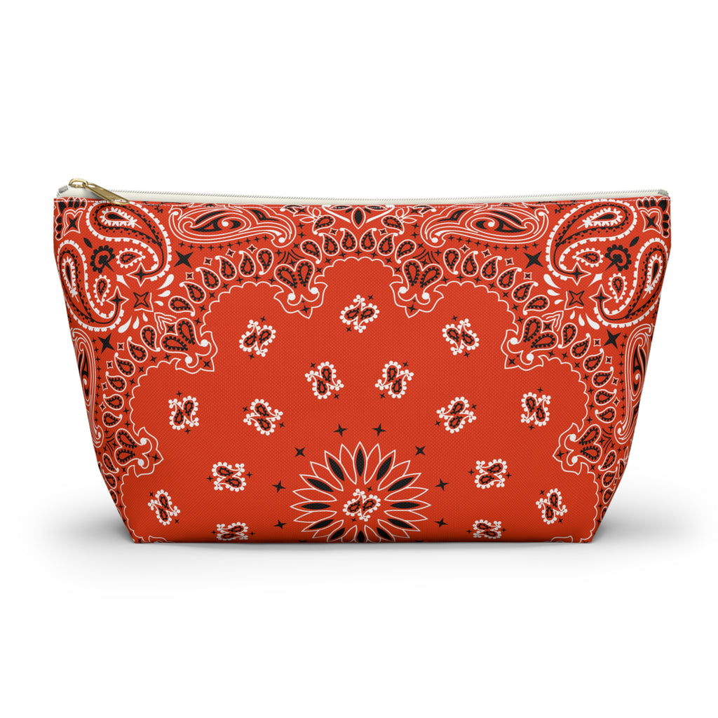 Orange Bandana Jewelry Pouch - Travel Organizer, Pencil Bag, Gift for Her, Cosmetic Makeup Bag, Cute Accessory Case