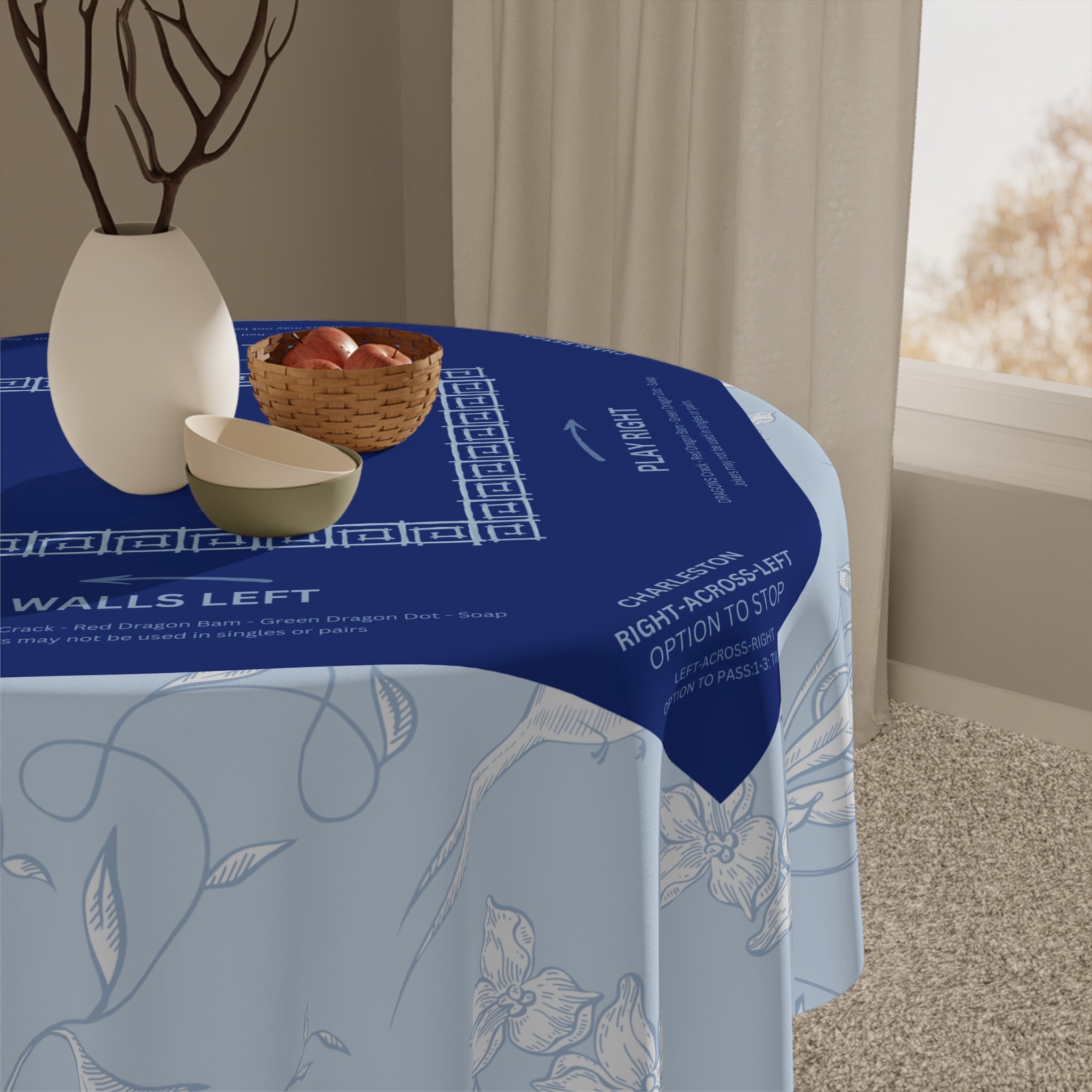 Blue Birdie Tablecloth, Grandmillennial Table Cover, Hostess Gift, Charleston Rules, Beginner Instructions