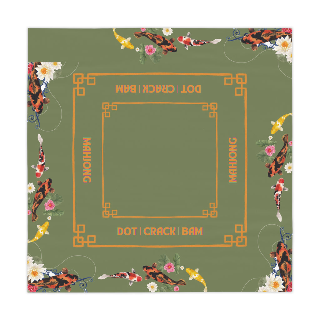 MAHJONG Tablecloth Koi Pond, Game Night, Hostess Gift, Green and Orange