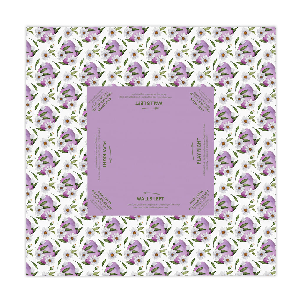 Mahjong Tablecloth, Purple Eggs, Easter Game Night Hostess Gift, Floral Lattice Pattern 55x55, Beginner Friendly Instructions, Table Cover