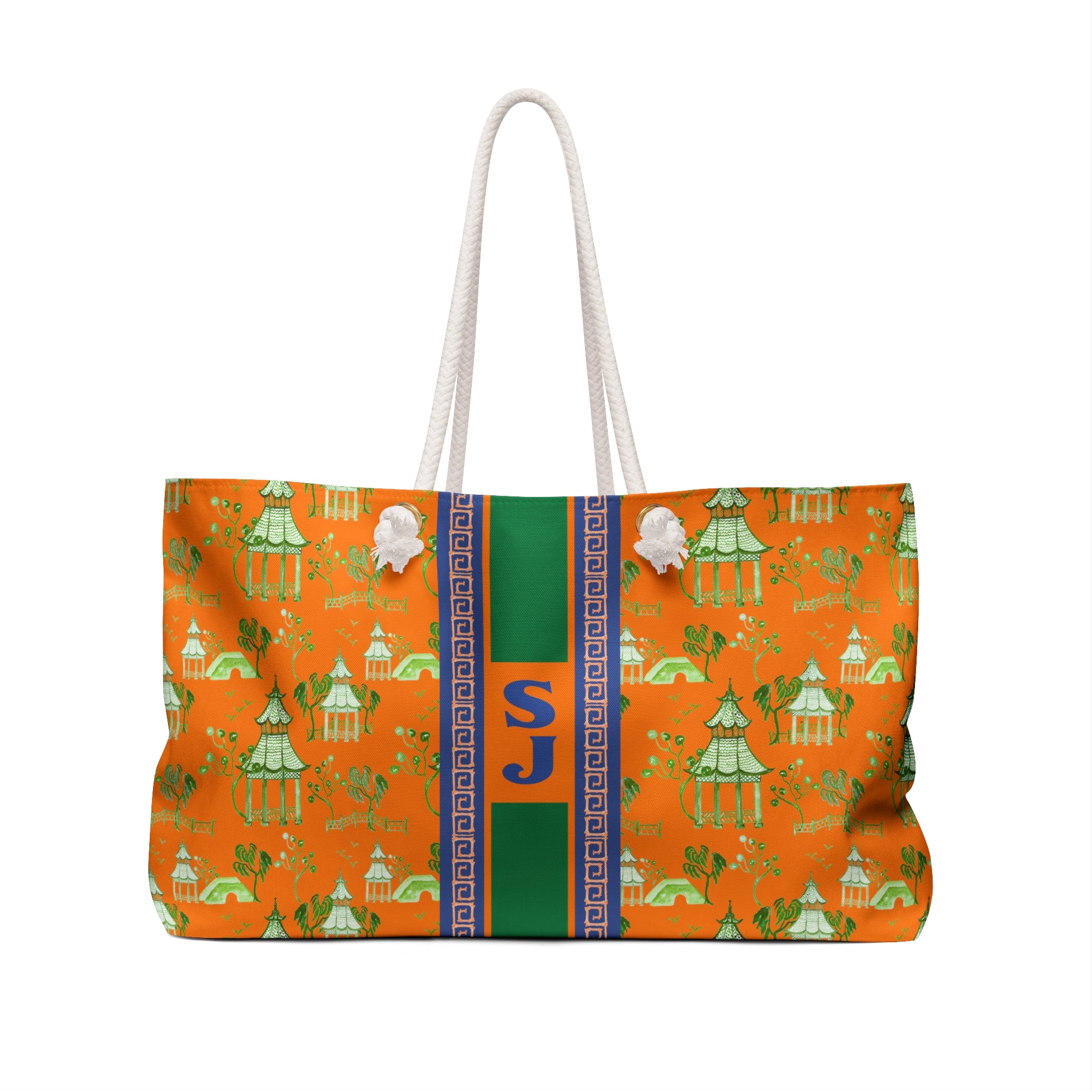 Monogrammed Orange Chinoiserie Mahjong Tote Bag: Personalized Mahjong Gift, Maj Carry-All Travel Duffel