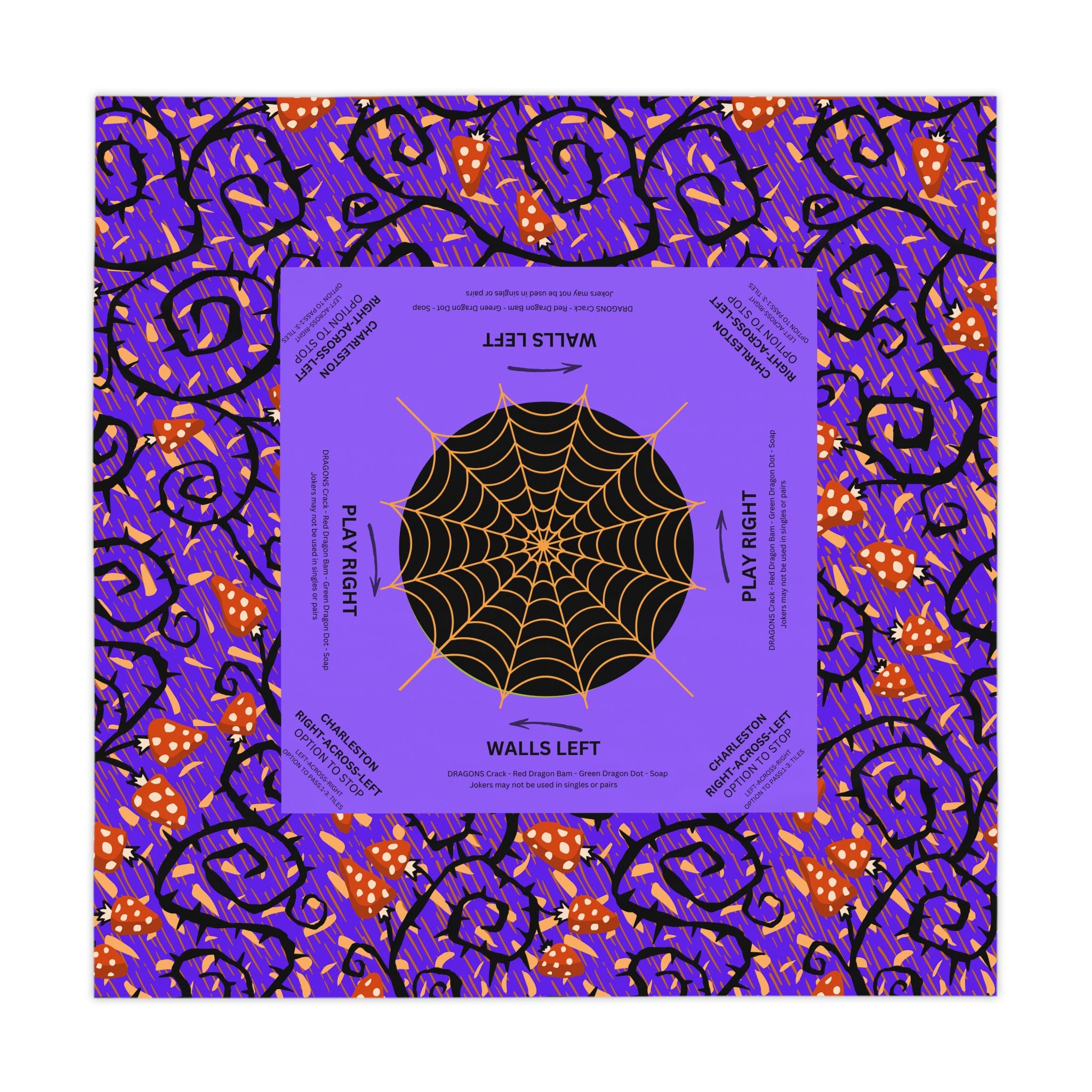 Halloween MAHJONG Tablecloth Purple Poison Thorns, Charleston Rules, Size 55 x 55, Hostess Gift, Spider Web, Instructions for Beginners