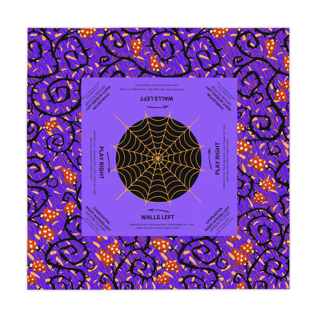 Halloween MAHJONG Tablecloth Purple Poison Thorns, Charleston Rules, Size 55 x 55, Hostess Gift, Spider Web, Instructions for Beginners