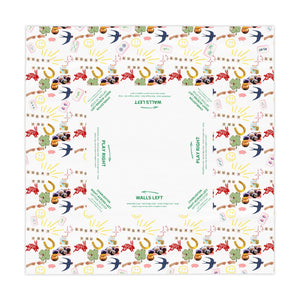Lucky You Mahjong Game Night Tablecloth, Hostess Gift,  Beginners Rules, Instructions, 55x55, Cat, Horseshoe, Four Leaf Clover, Wishbone