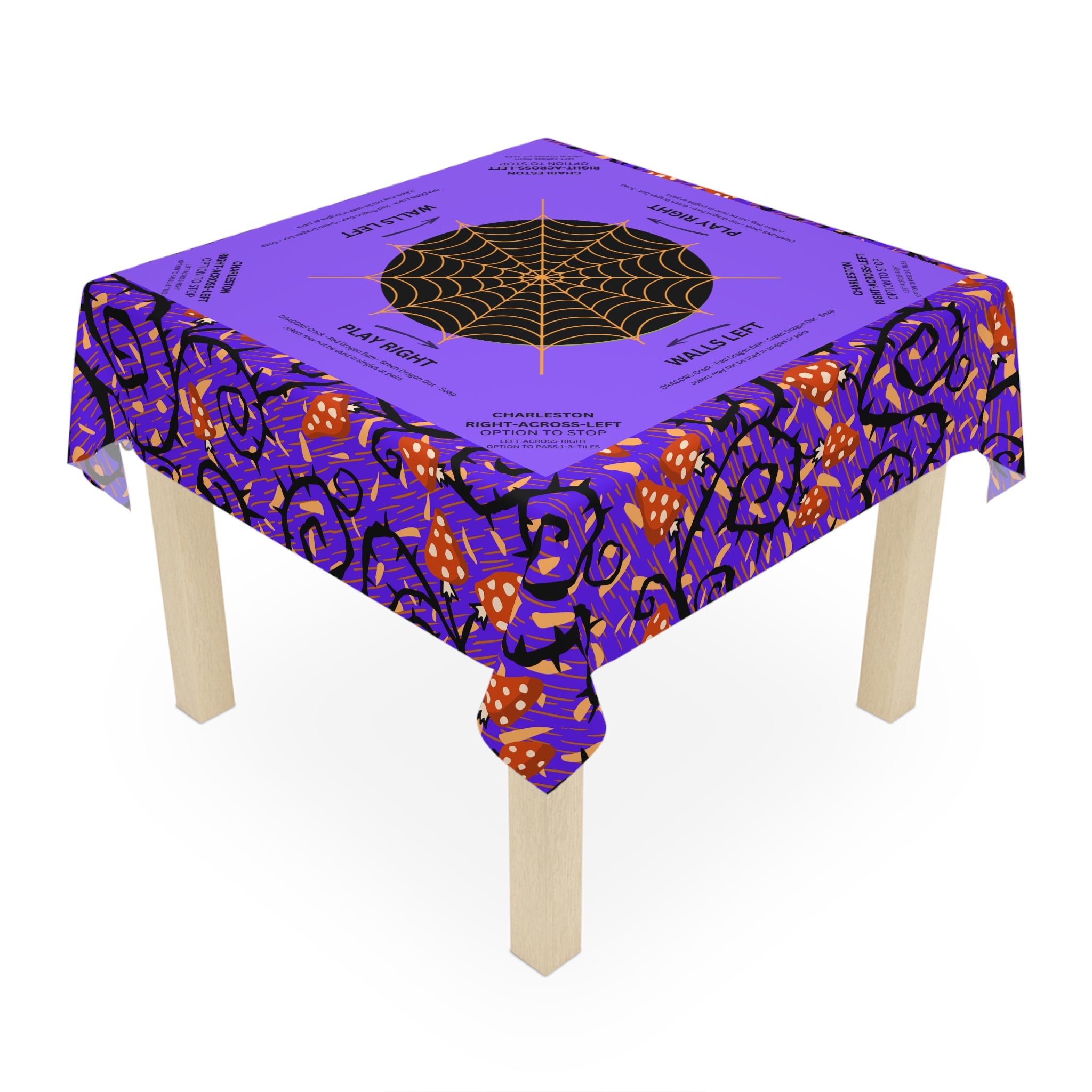 Halloween MAHJONG Tablecloth Purple Poison Thorns, Charleston Rules, Size 55 x 55, Hostess Gift, Spider Web, Instructions for Beginners