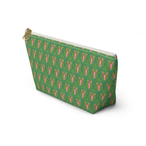 Preppy Lobster Jewelry Pouch, Green Coastal Makeup Case, Gift for Her, Pink Lobster Seaside Pencil Bag, Bachelorette Trip