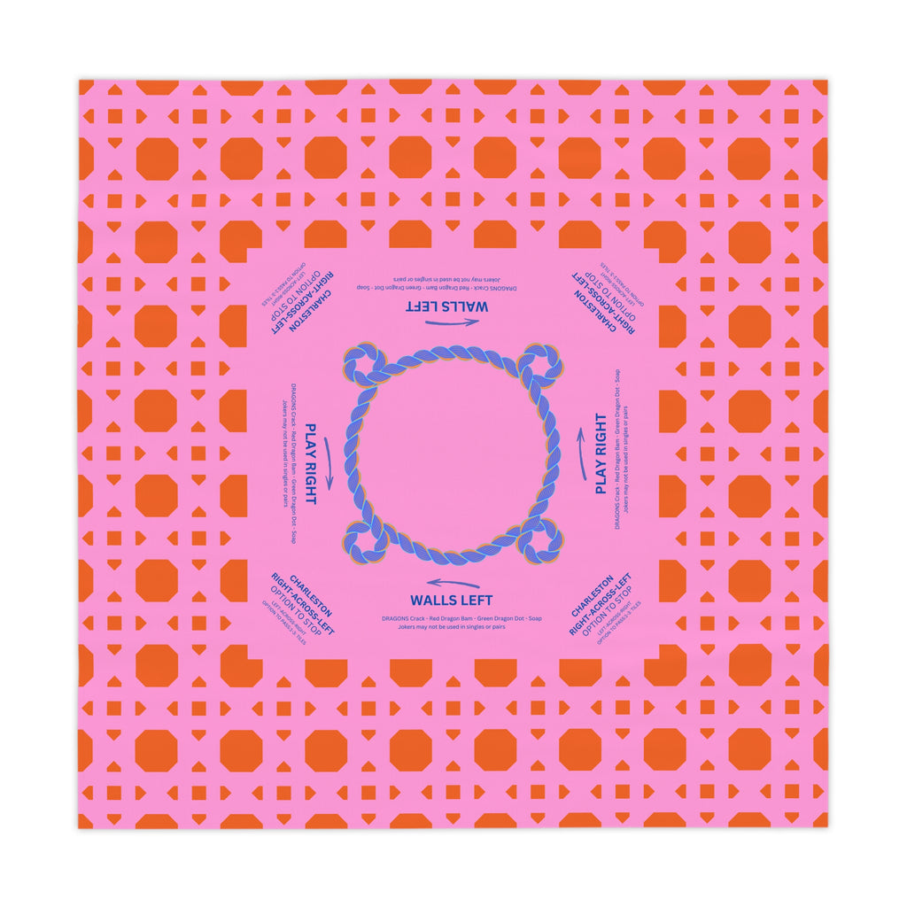 Pink Rattan Mahjong Tablecloth, Game Night Hostess Gift 55x55, Blue Pink Palm Beach Vibe, Mahj, with instrucitons,Table Cover, Home Decor