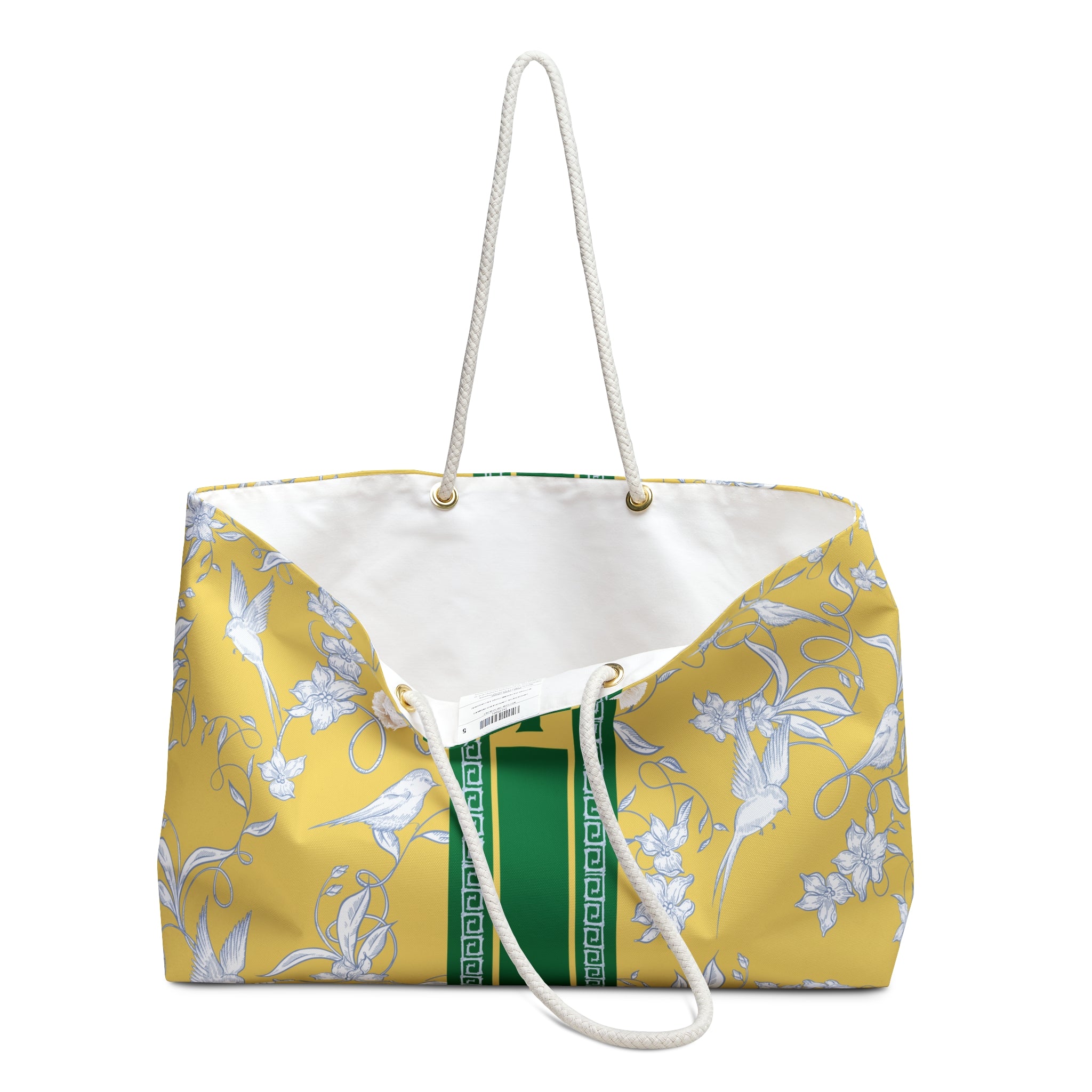 Monogramed Mahjong Tiles Weekender Tote, Personalized Initial, Yellow Birdie Overnight Carry-On