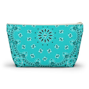 Teal Blue Bandana Jewelry Pouch - Travel Organizer, Pencil Bag, Gift for Her, Cosmetic Makeup Bag, Cute Accessory Case