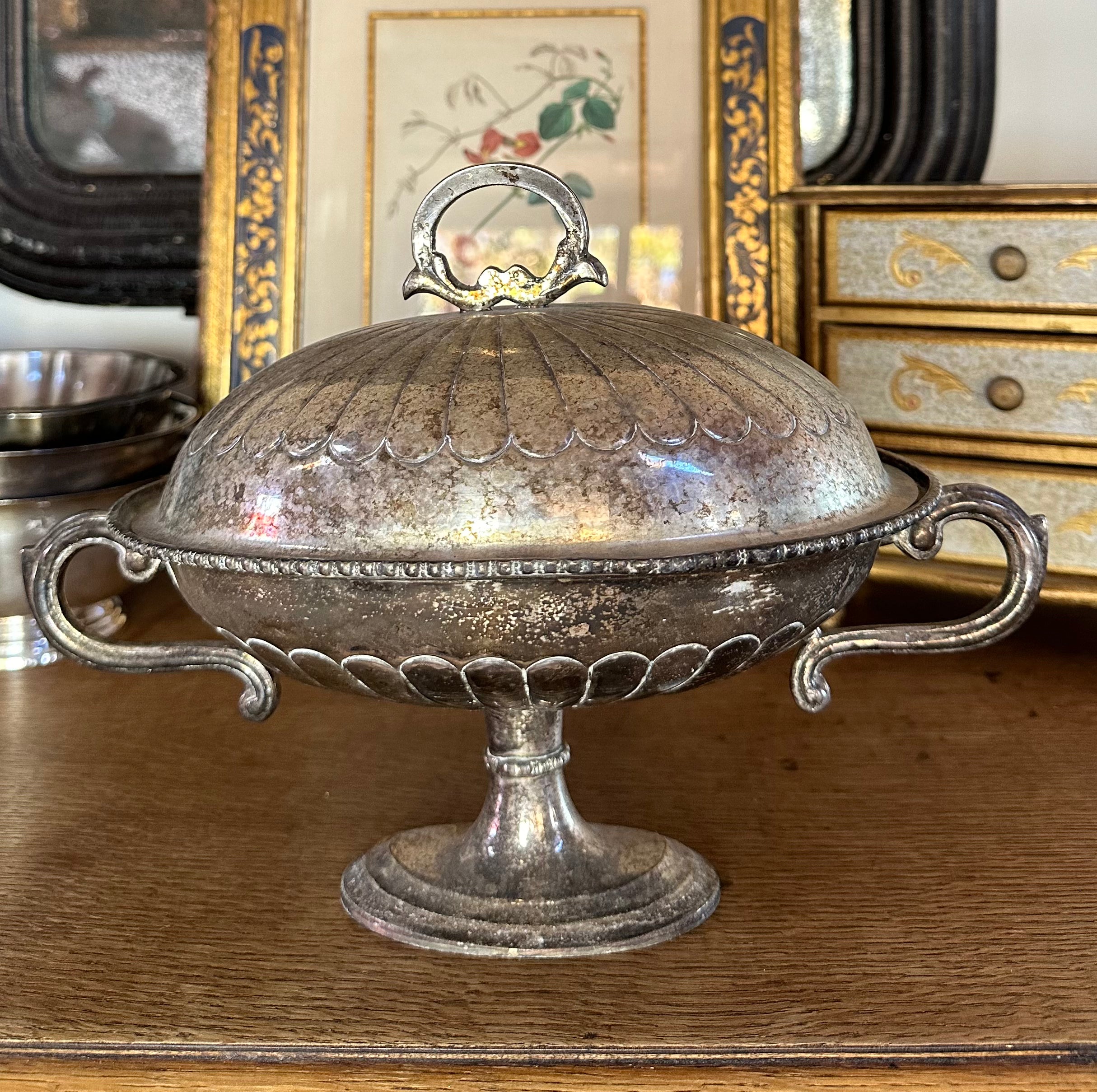 Silverplate Oval Pedestal Dish with Lid