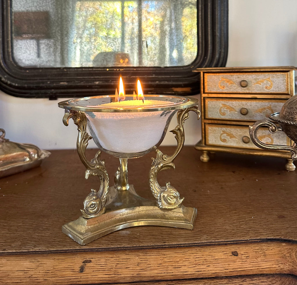 Vintage Brass & Glass Pedestal Set
